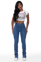Elliana Med. Wash Rhinestone Detail Super Stacked Jean