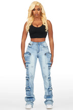 Octavie 2.0 Light Wash Cargo Stacked Flare Jean