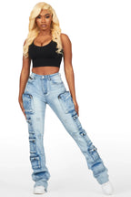 Octavie 2.0 Light Wash Cargo Stacked Flare Jean