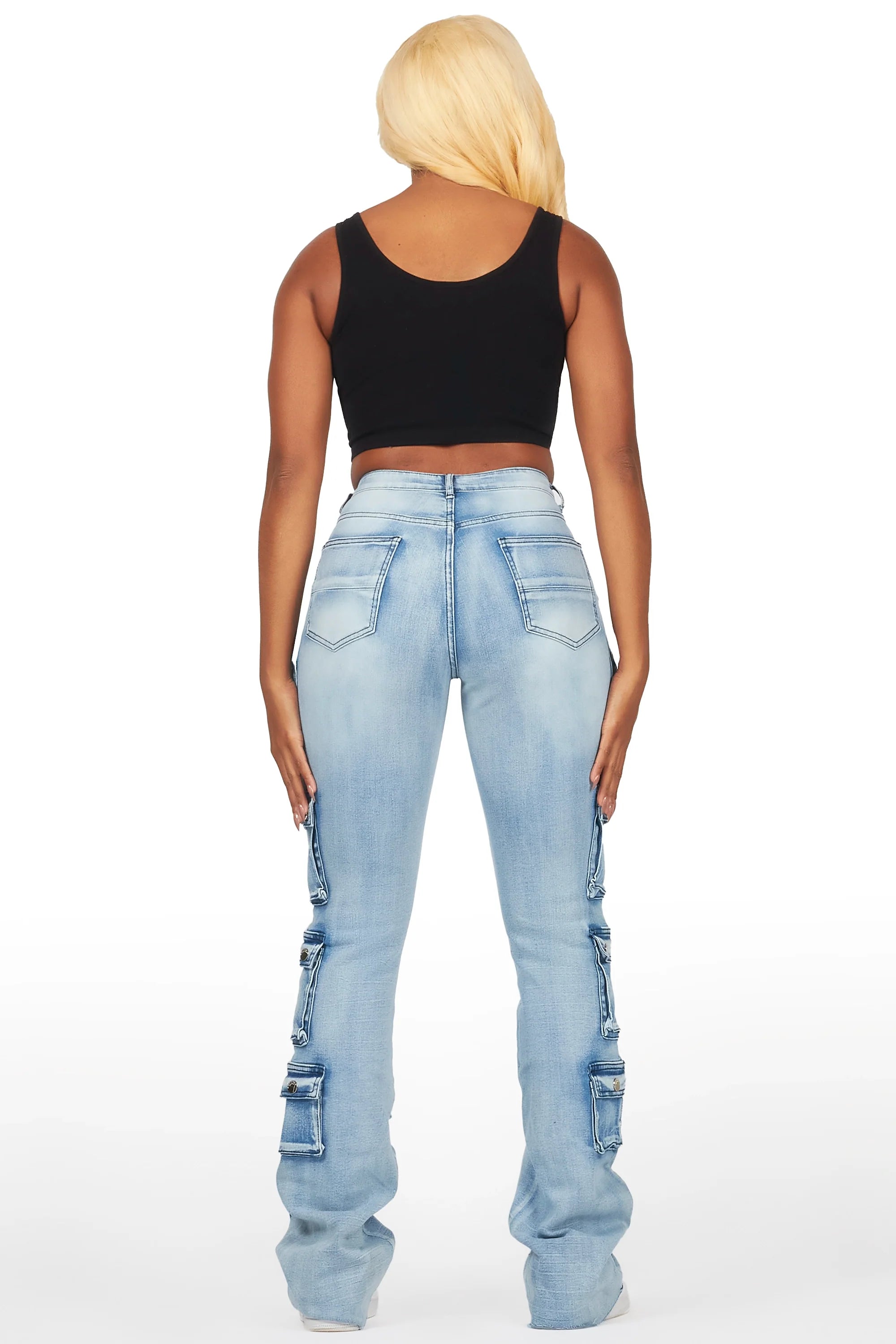 Octavie 2.0 Light Wash Cargo Stacked Flare Jean