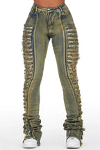 Erielle Tinted Dark Wash Mega Distressed Super Stacked Jean