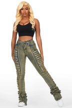 Erielle Tinted Dark Wash Mega Distressed Super Stacked Jean