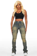 Vicky Tinted Dark Wash Rhinestone Super Stacked Jean