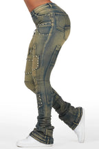 Vicky Tinted Dark Wash Rhinestone Super Stacked Jean