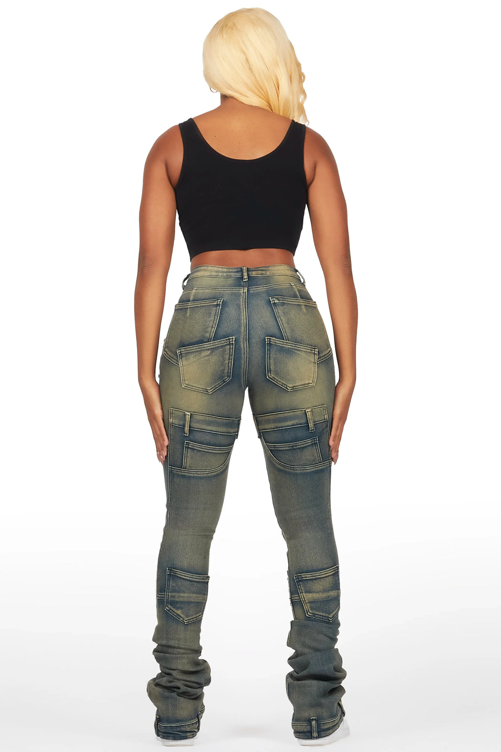 Vicky Tinted Dark Wash Rhinestone Super Stacked Jean