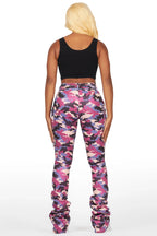 Alaysha Purple Camo Cargo Super Stacked PU Pant
