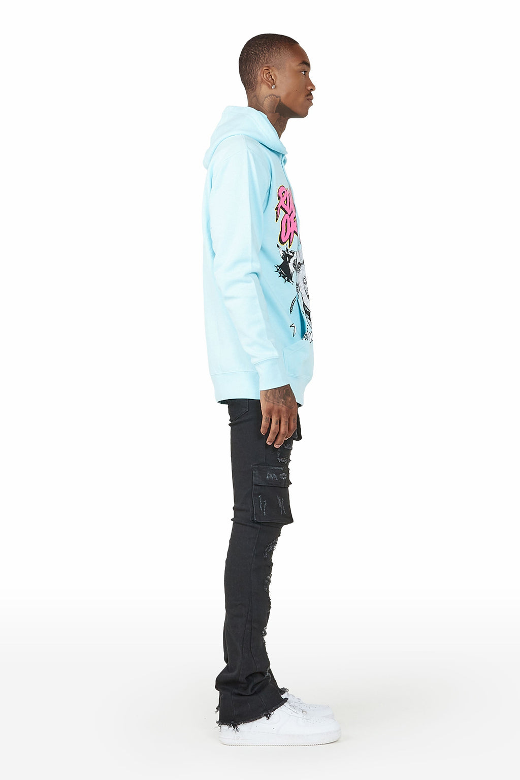 Zaid Black Stacked Flare Jean