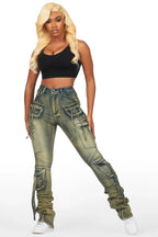 Rakesha Tinted Dark Wash Cargo Super Stacked Jean