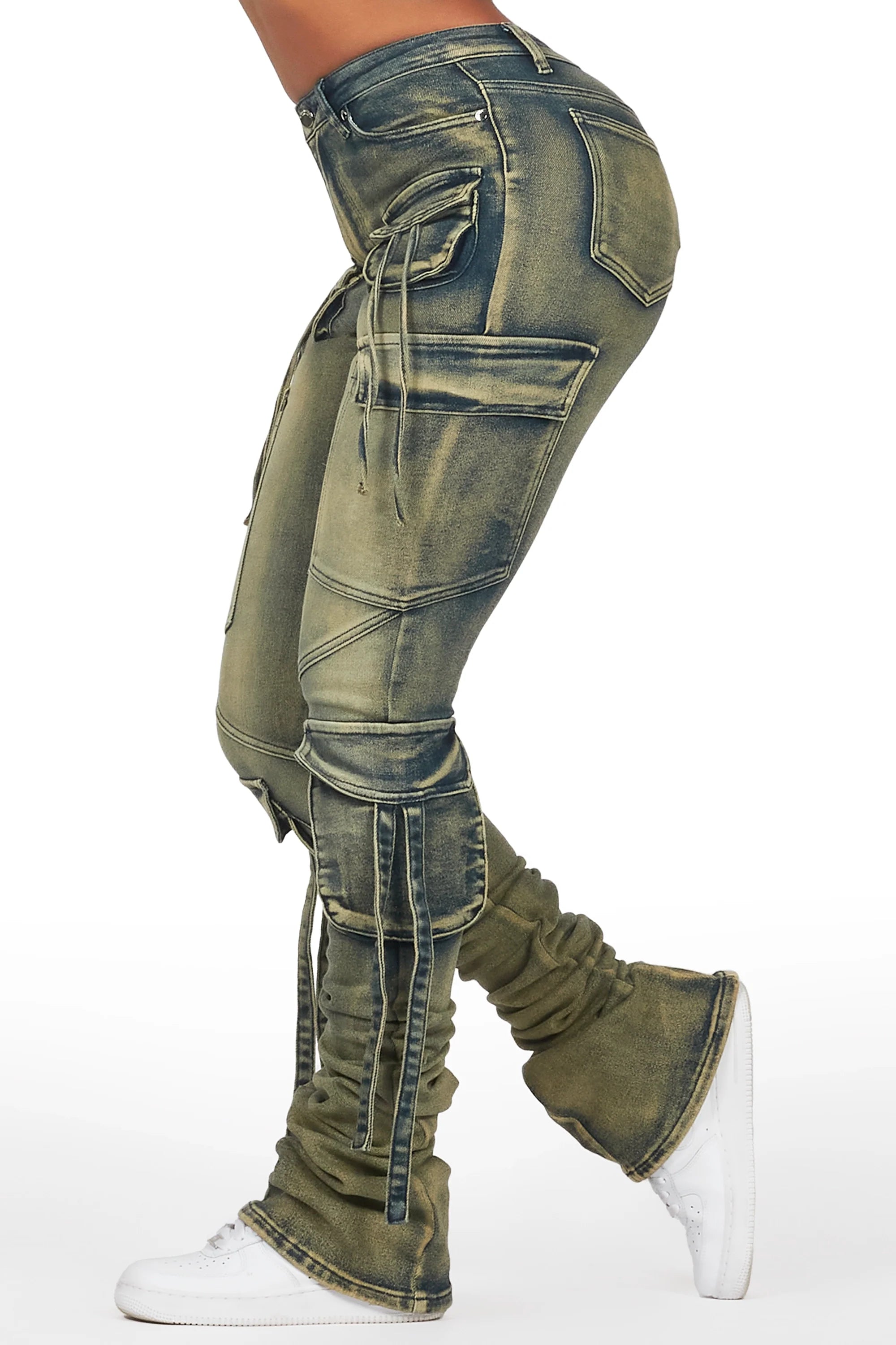 Rakesha Tinted Dark Wash Cargo Super Stacked Jean