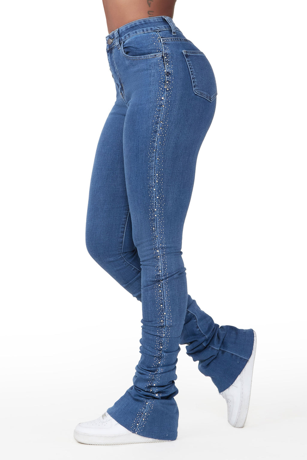 Elliana Med. Wash Rhinestone Detail Super Stacked Jean