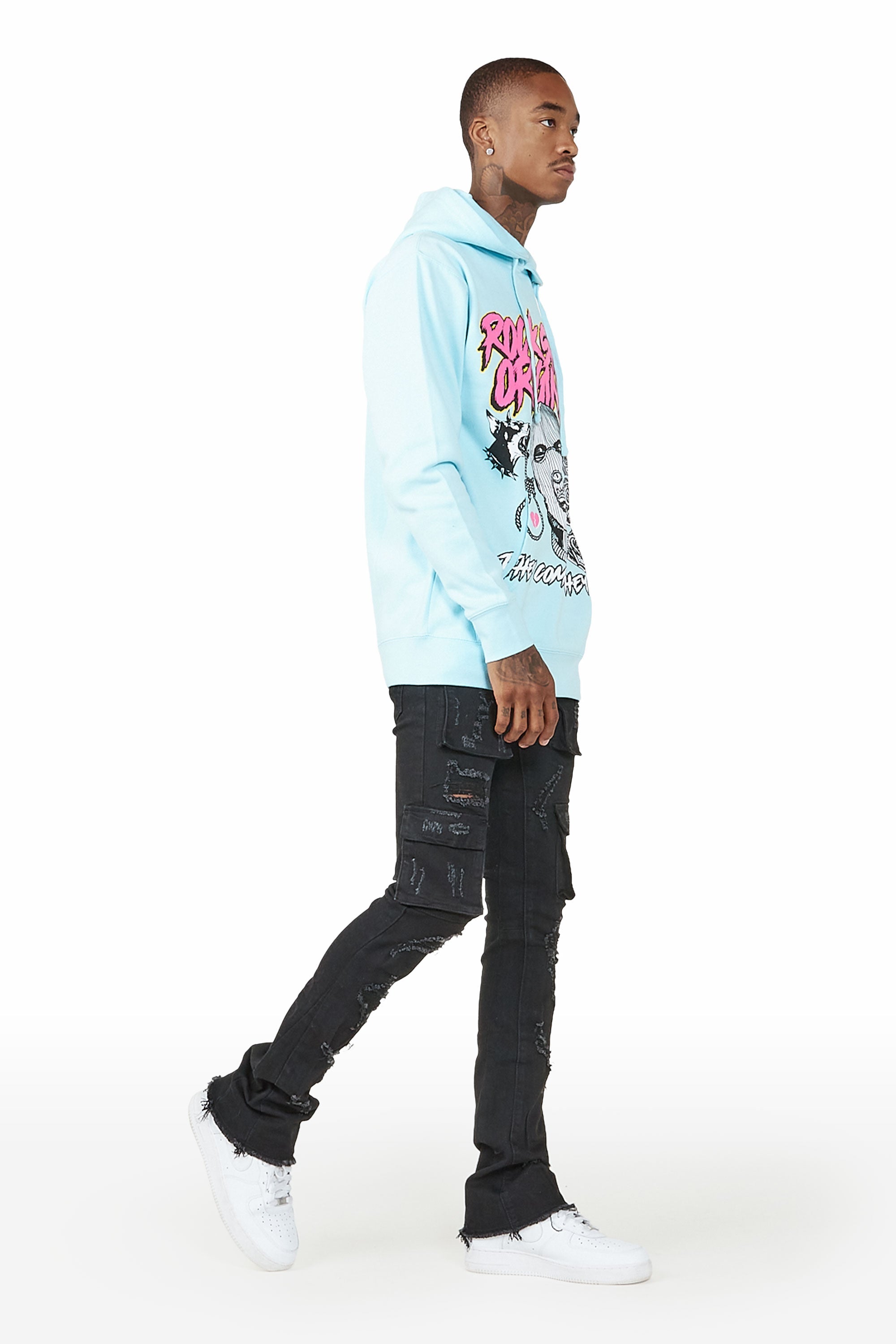 Zaid Black Stacked Flare Jean