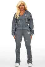 Tanazia Heather Grey Zip Up Super Stacked Trackset