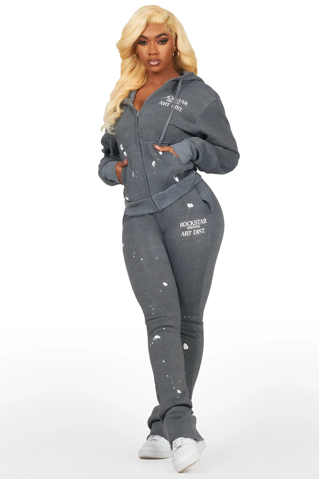 Tanazia Heather Grey Zip Up Super Stacked Trackset