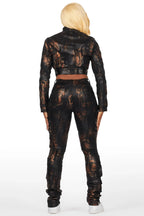 Nakedra Black Snakeskin Skinny Stacked PU Pant