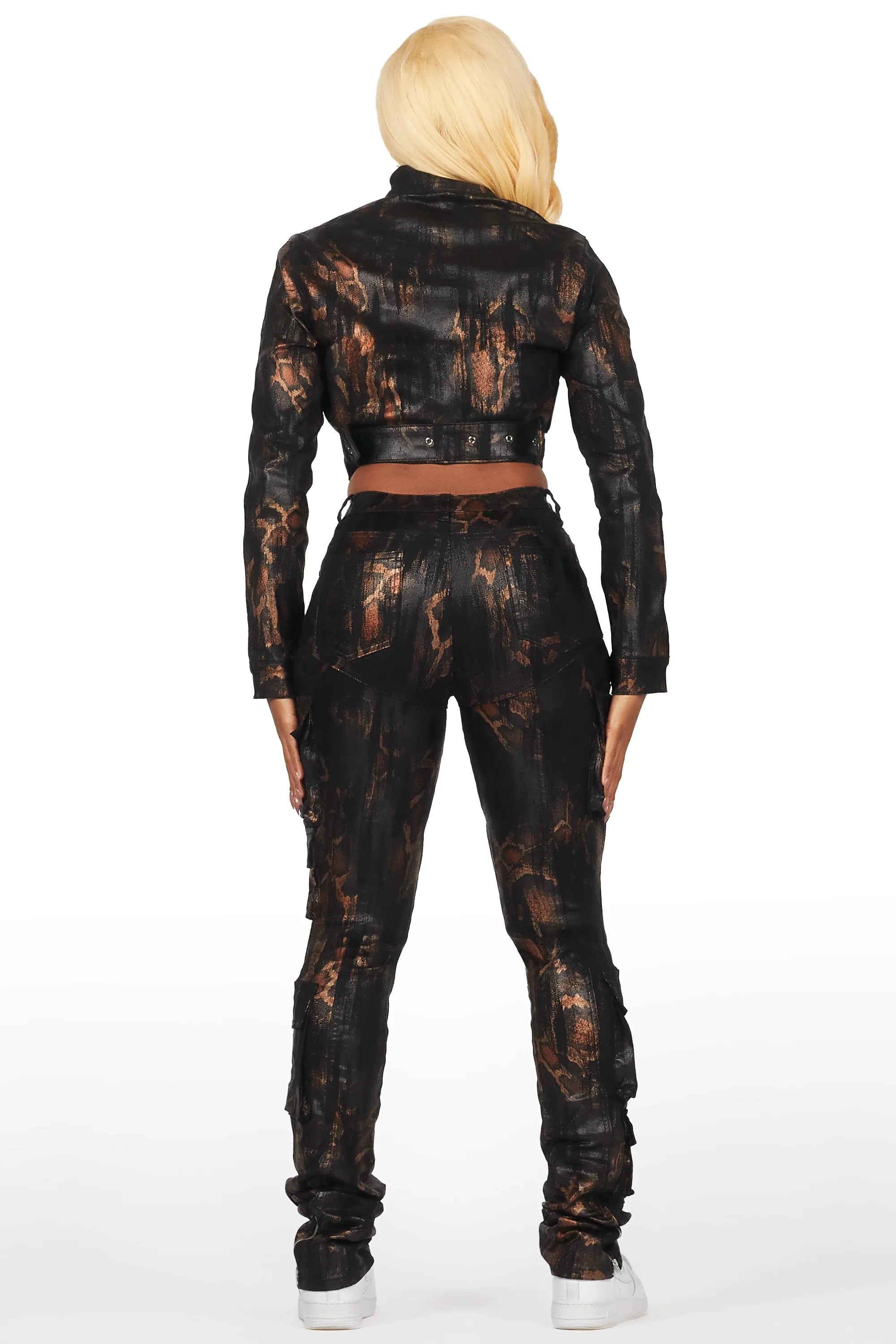Nakedra Black Snakeskin Skinny Stacked PU Pant