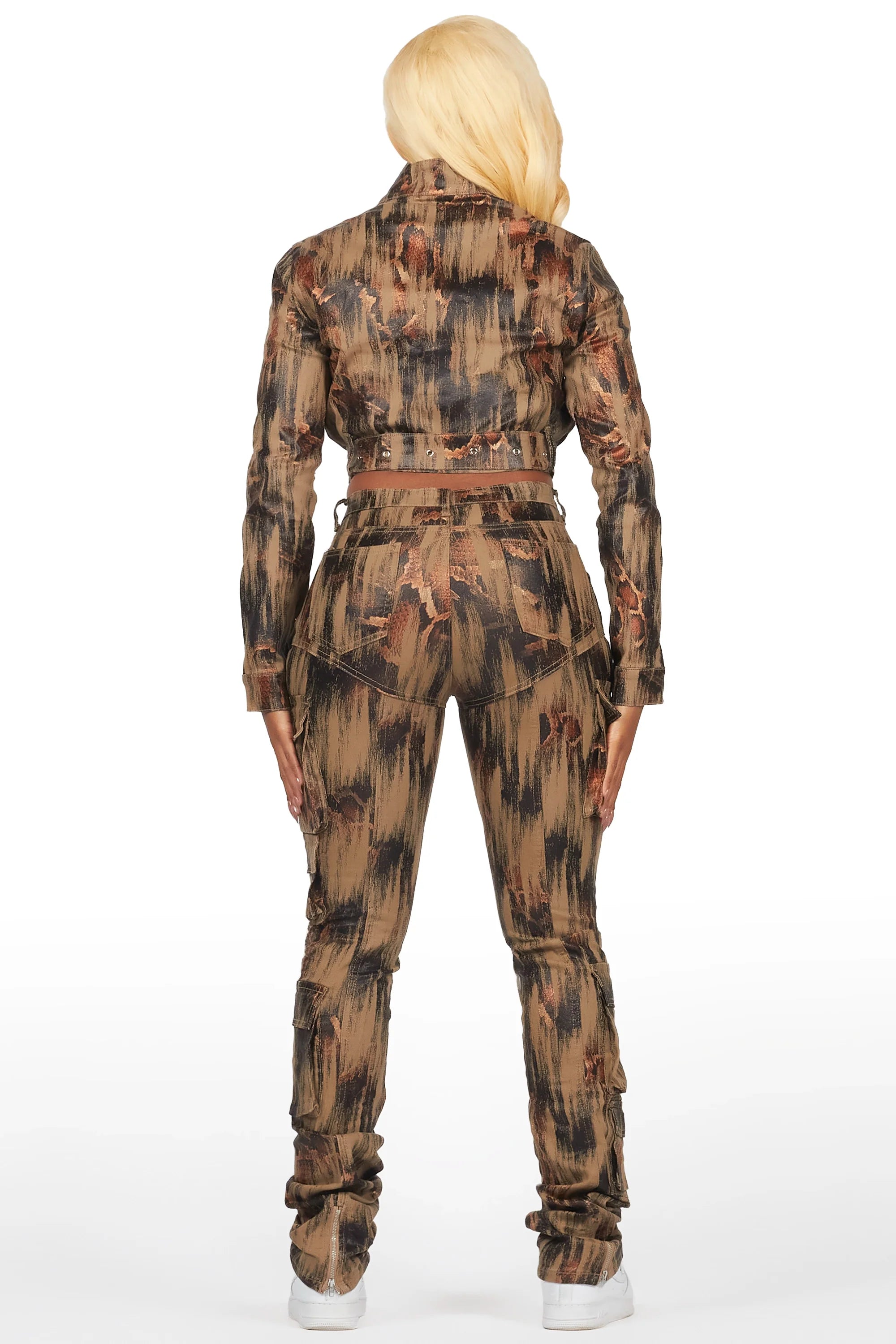 Nakedra Taupe Snakeskin Skinny Stacked PU Pant