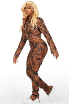 Nakedra Brown Snakeskin Skinny Stacked PU Pant