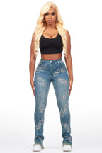 Chequea Tinted Dark Wash Stacked Flare Jean