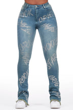 Chequea Tinted Dark Wash Stacked Flare Jean