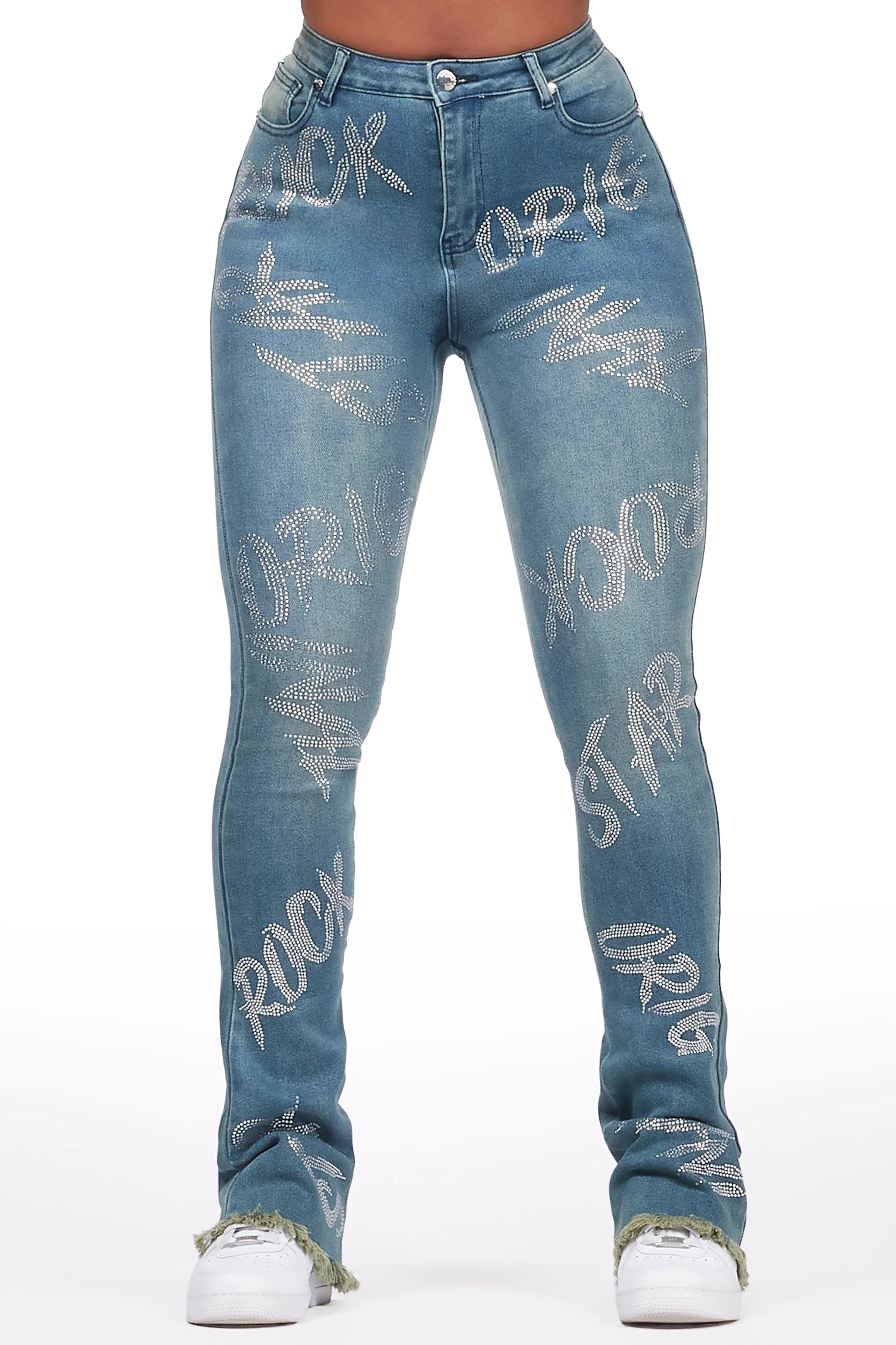 Chequea Tinted Dark Wash Stacked Flare Jean