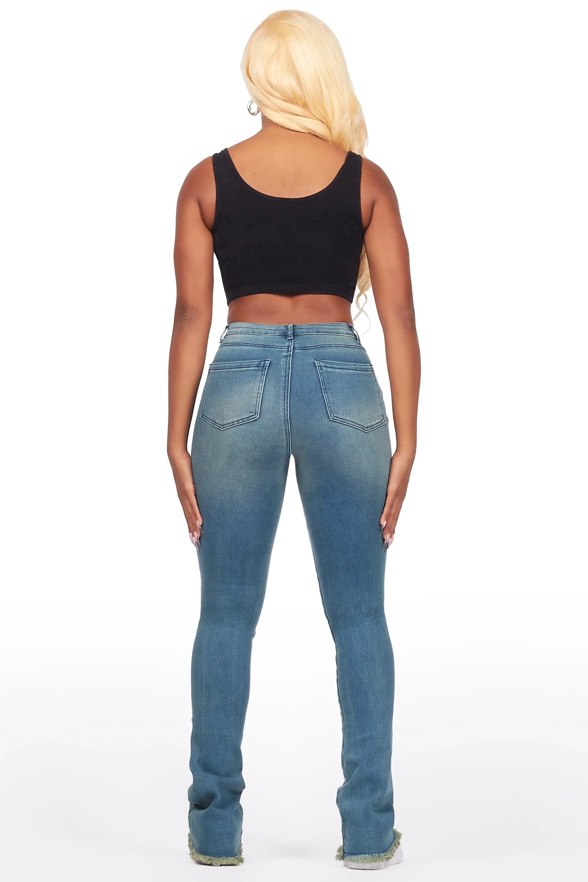 Chequea Tinted Dark Wash Stacked Flare Jean