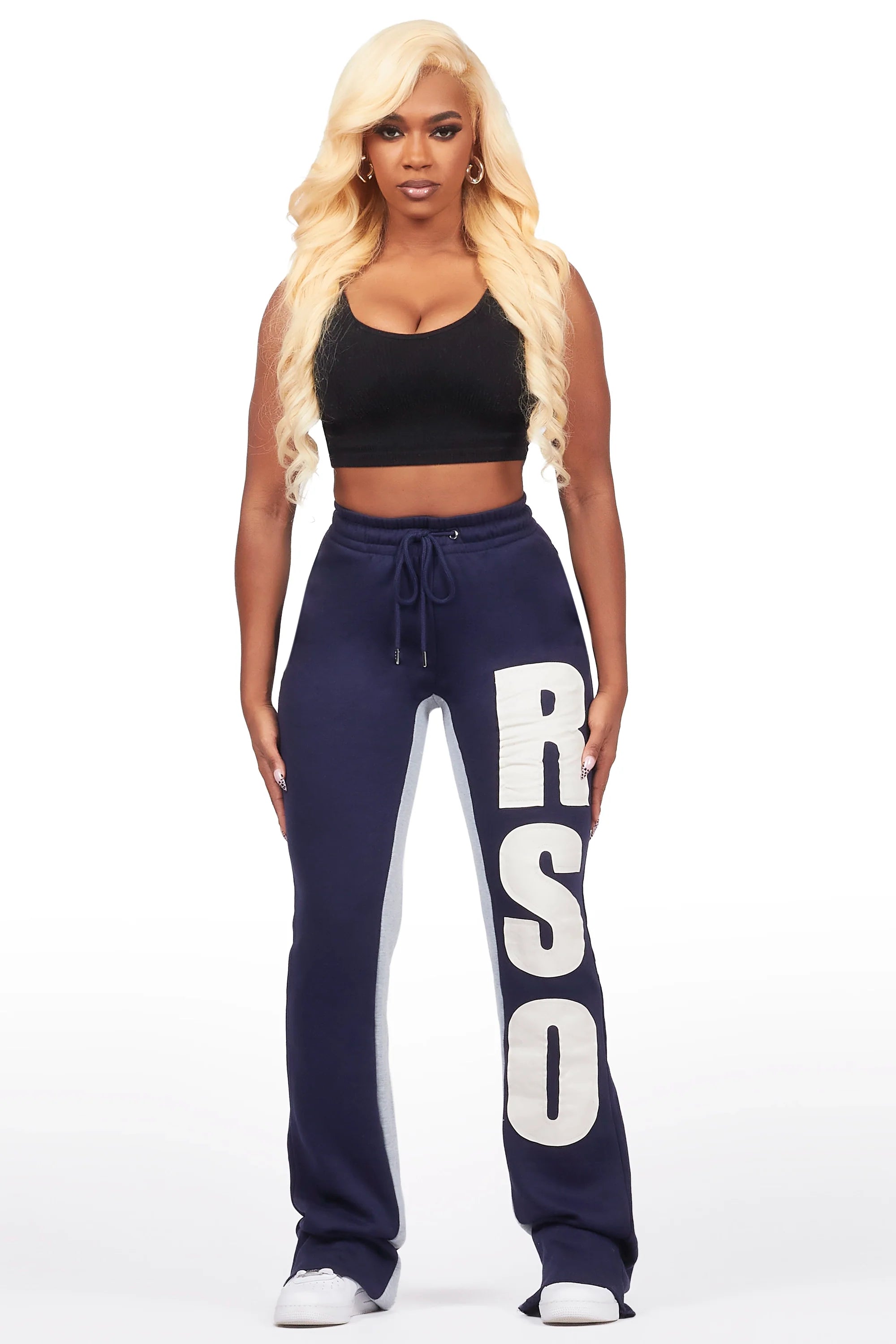 Juatica Navy Baggy Stacked Track Pant