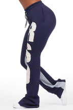 Juatica Navy Baggy Stacked Track Pant