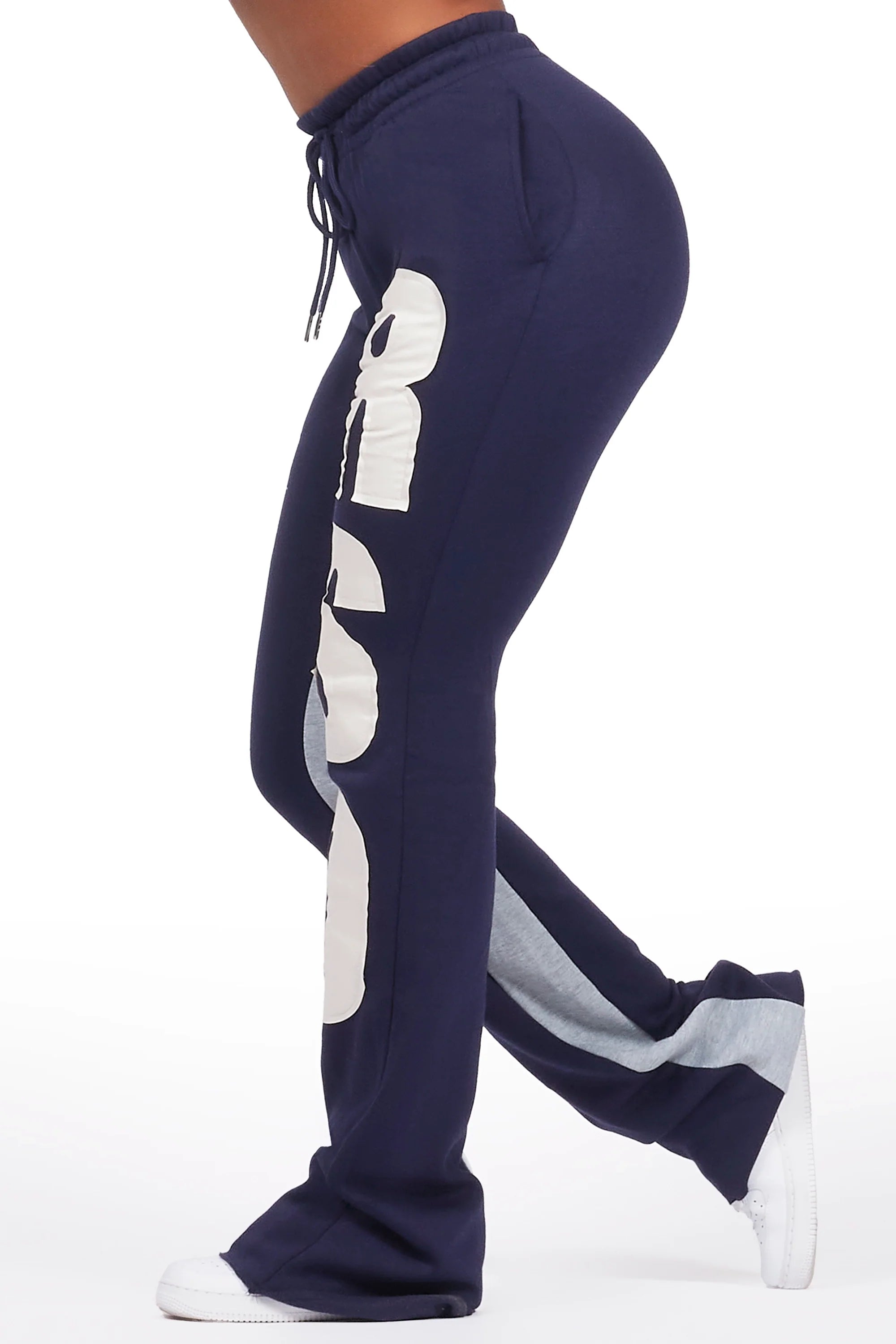 Juatica Navy Baggy Stacked Track Pant