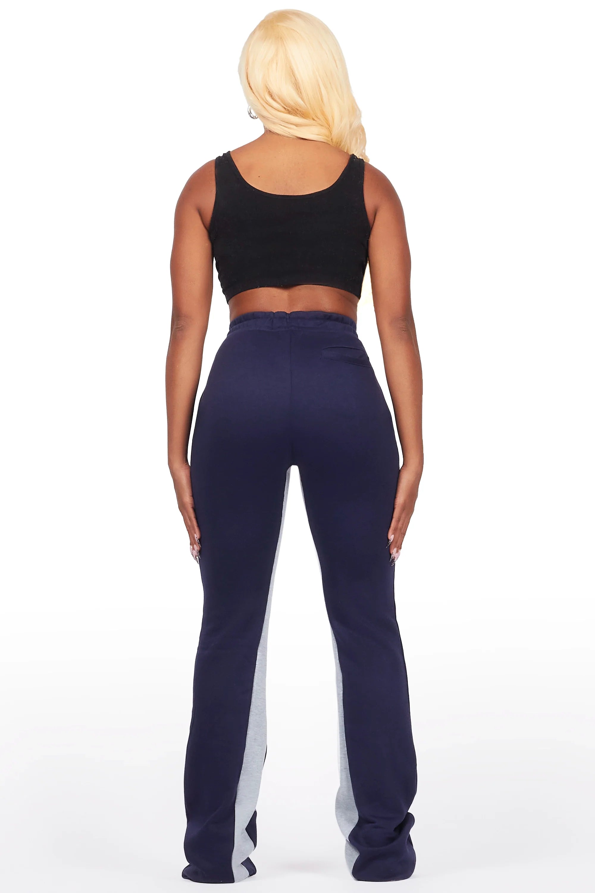 Juatica Navy Baggy Stacked Track Pant