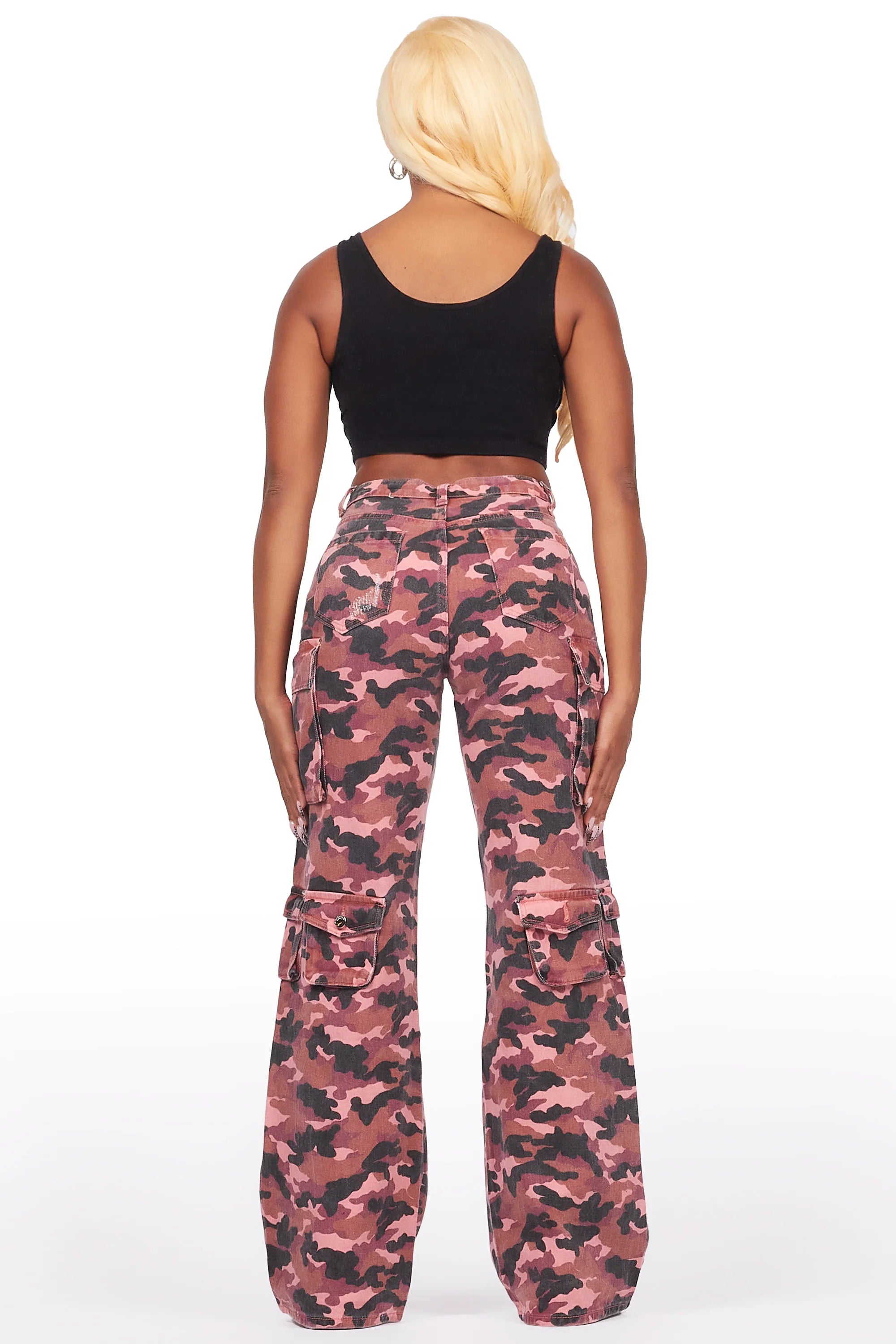 Jahmani Pink Camo Stretch Wide Leg Jean