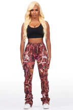 Alisson Burgundy Tree Camo Cargo Super Stacked Jean