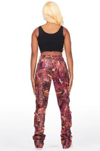 Alisson Burgundy Tree Camo Cargo Super Stacked Jean
