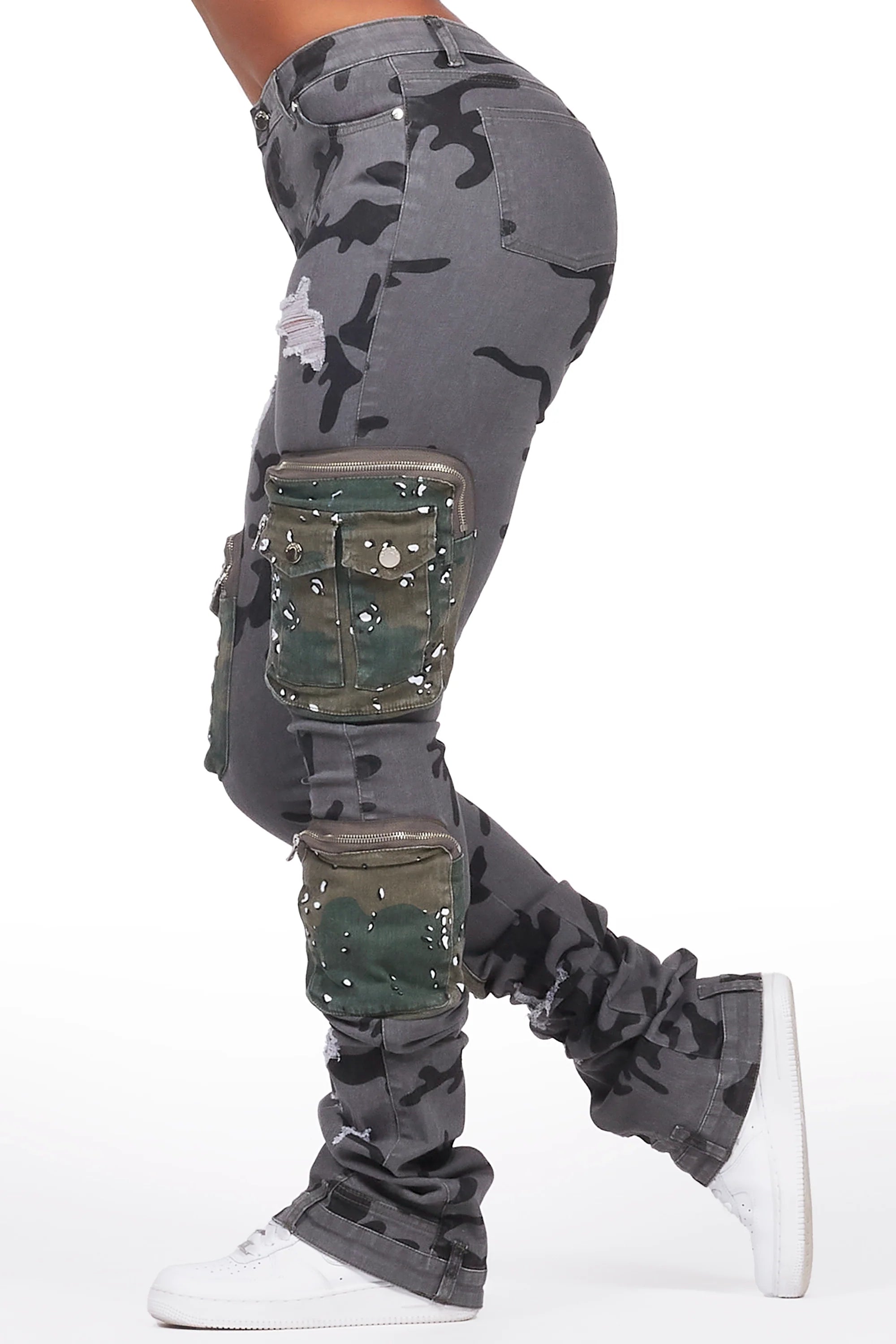 Alisson Grey Camo Cargo Super Stacked Jean