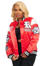 Sosa Red Satin Varsity Jacket