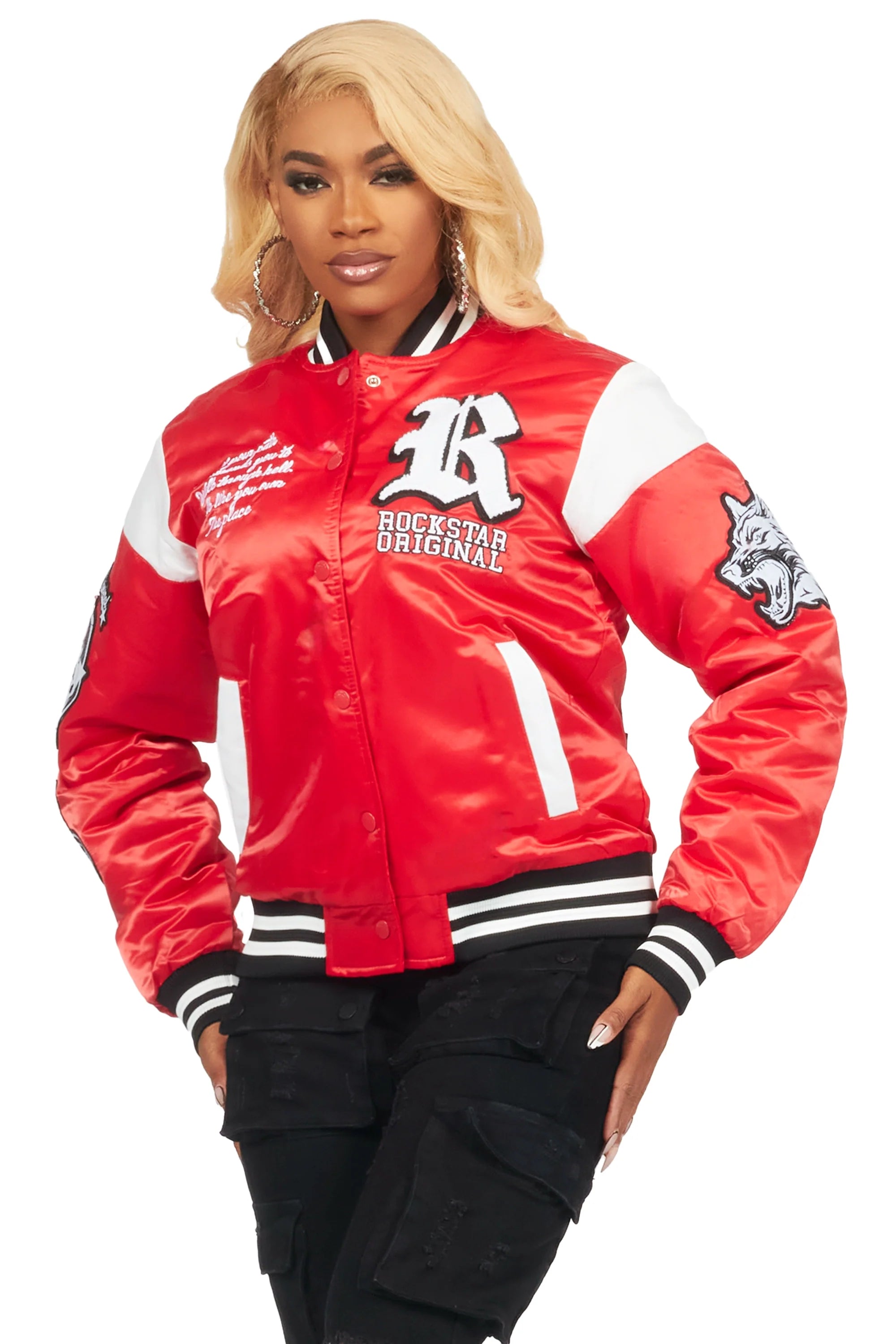 Sosa Red Satin Varsity Jacket