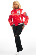 Sosa Red Satin Varsity Jacket