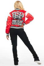 Sosa Red Satin Varsity Jacket