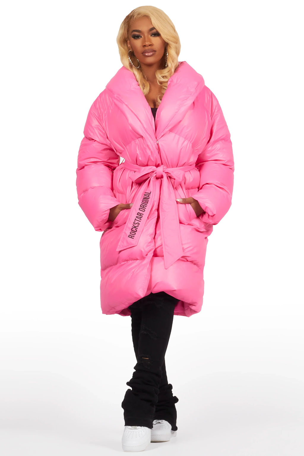 Sehrazat Hot Pink Long Wrap Puffer Jacket