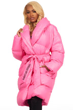 Sehrazat Hot Pink Long Wrap Puffer Jacket