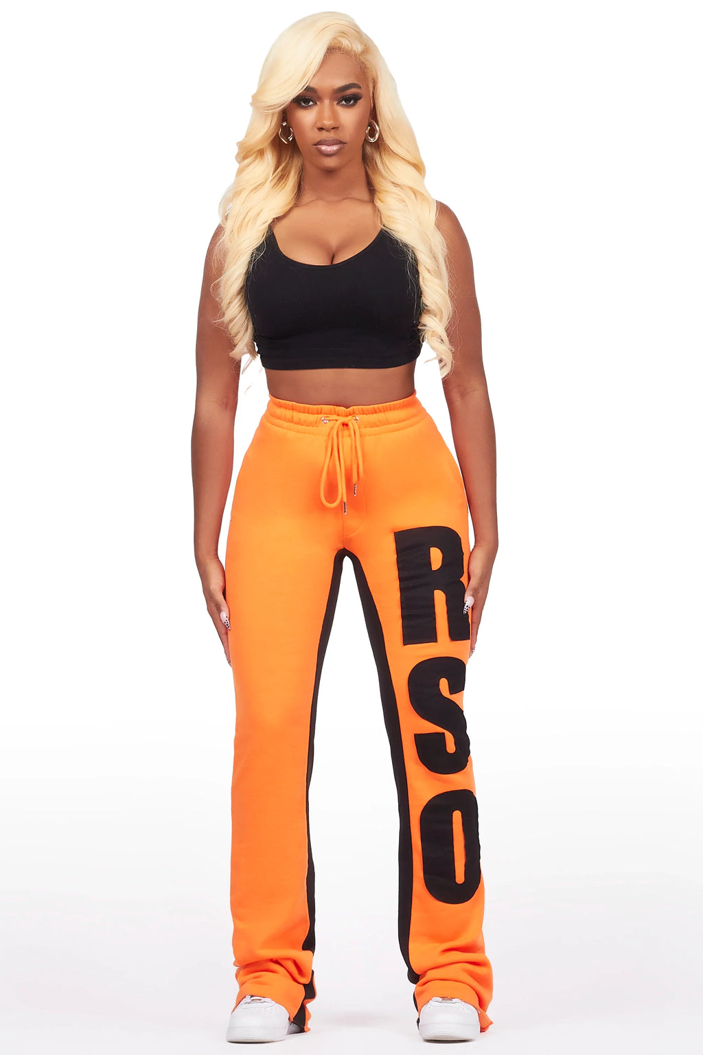 Juatica Orange Baggy Stacked Track Pant