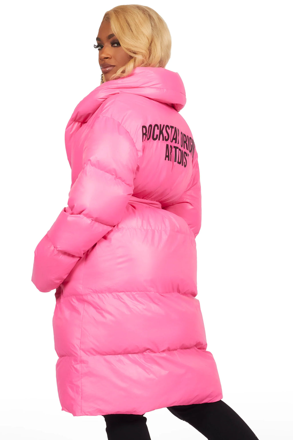 Sehrazat Hot Pink Long Wrap Puffer Jacket