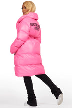 Sehrazat Hot Pink Long Wrap Puffer Jacket