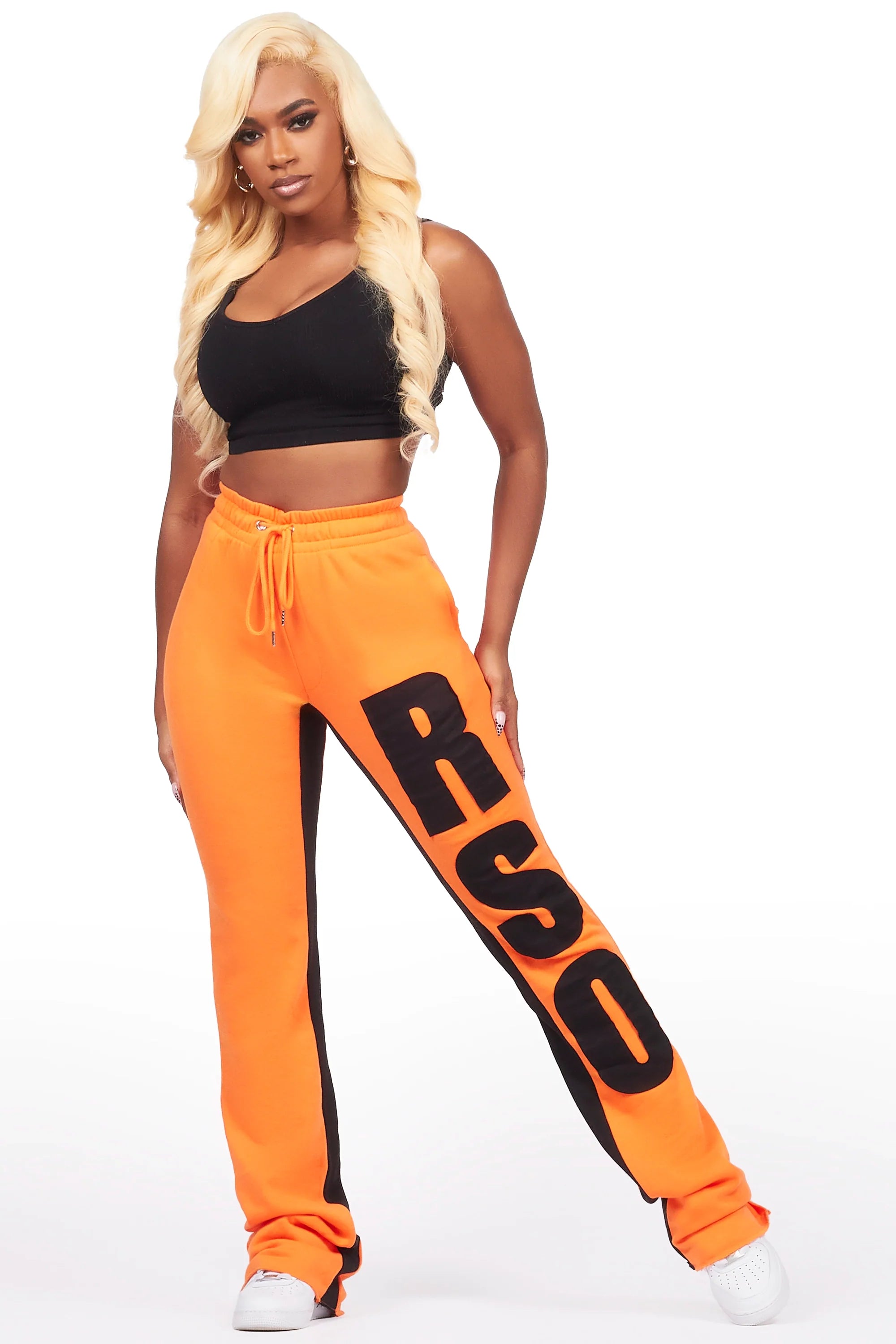 Juatica Orange Baggy Stacked Track Pant