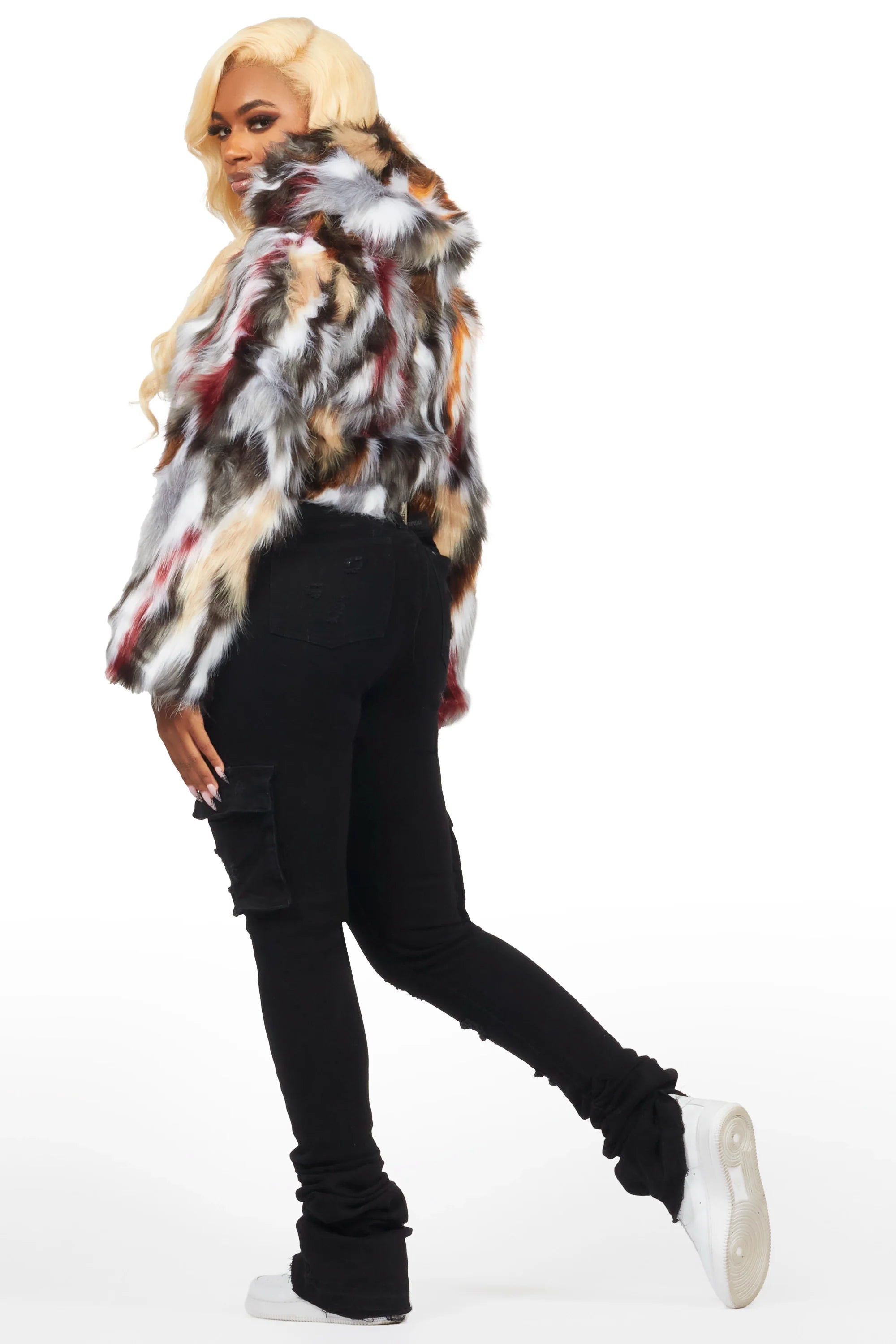 Wild Child Beige Multi Fur Jacket