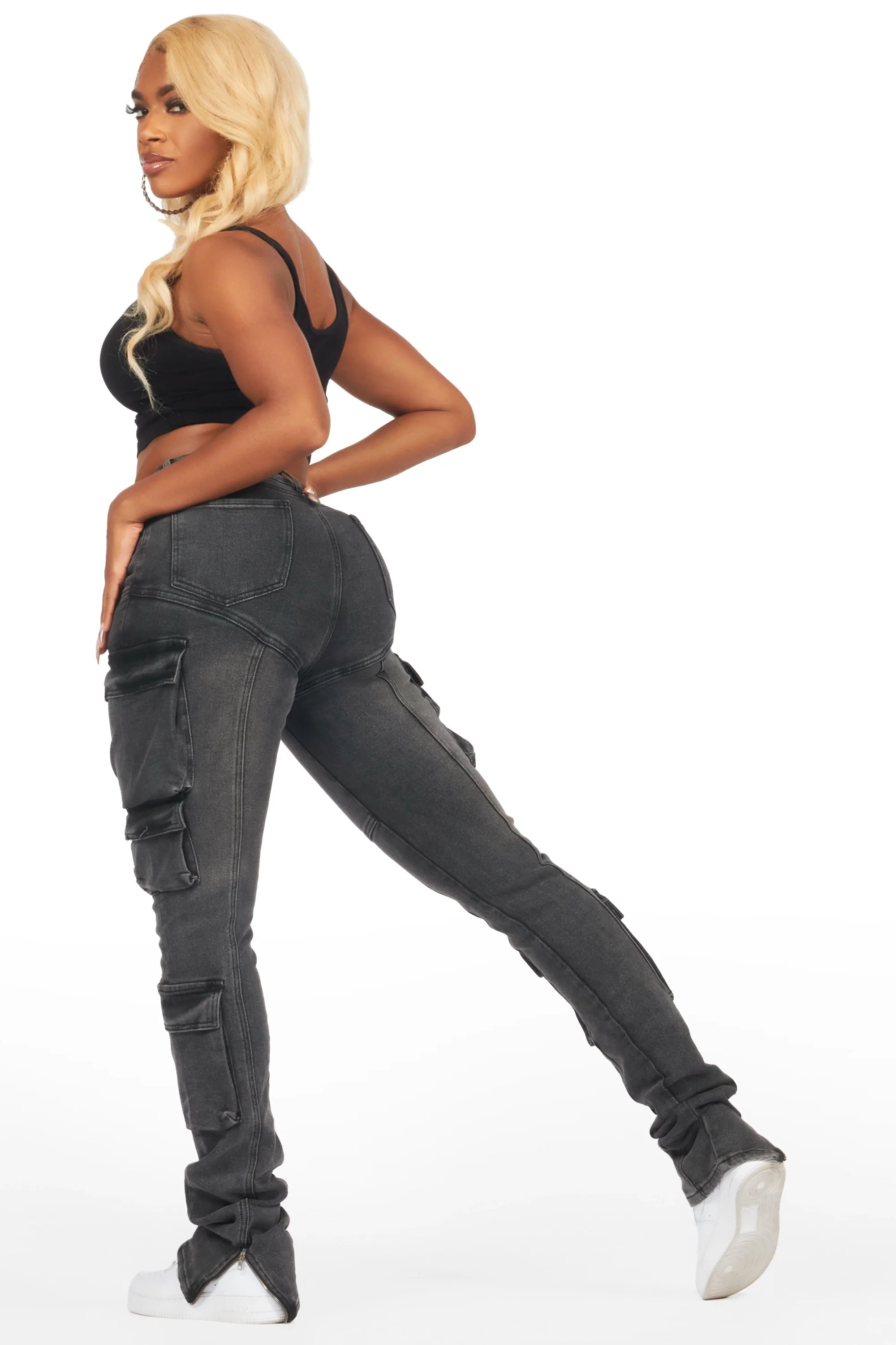 Jaylin Black Wash Skinny Stacked Jean