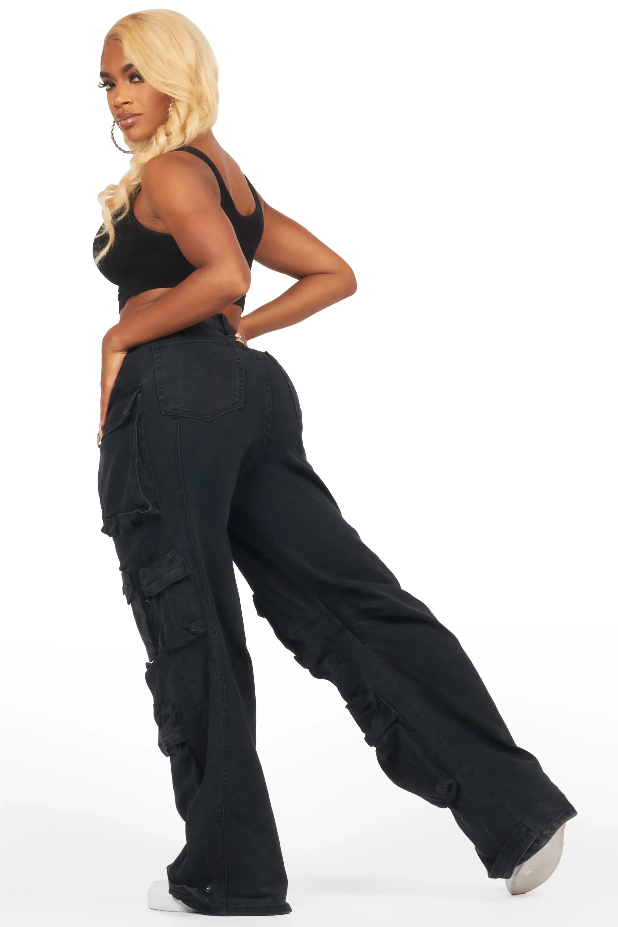 Nakia Black Cargo Wide Leg Jean