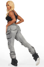 Alliyah Grey Wash Cargo Super Stacked Jean