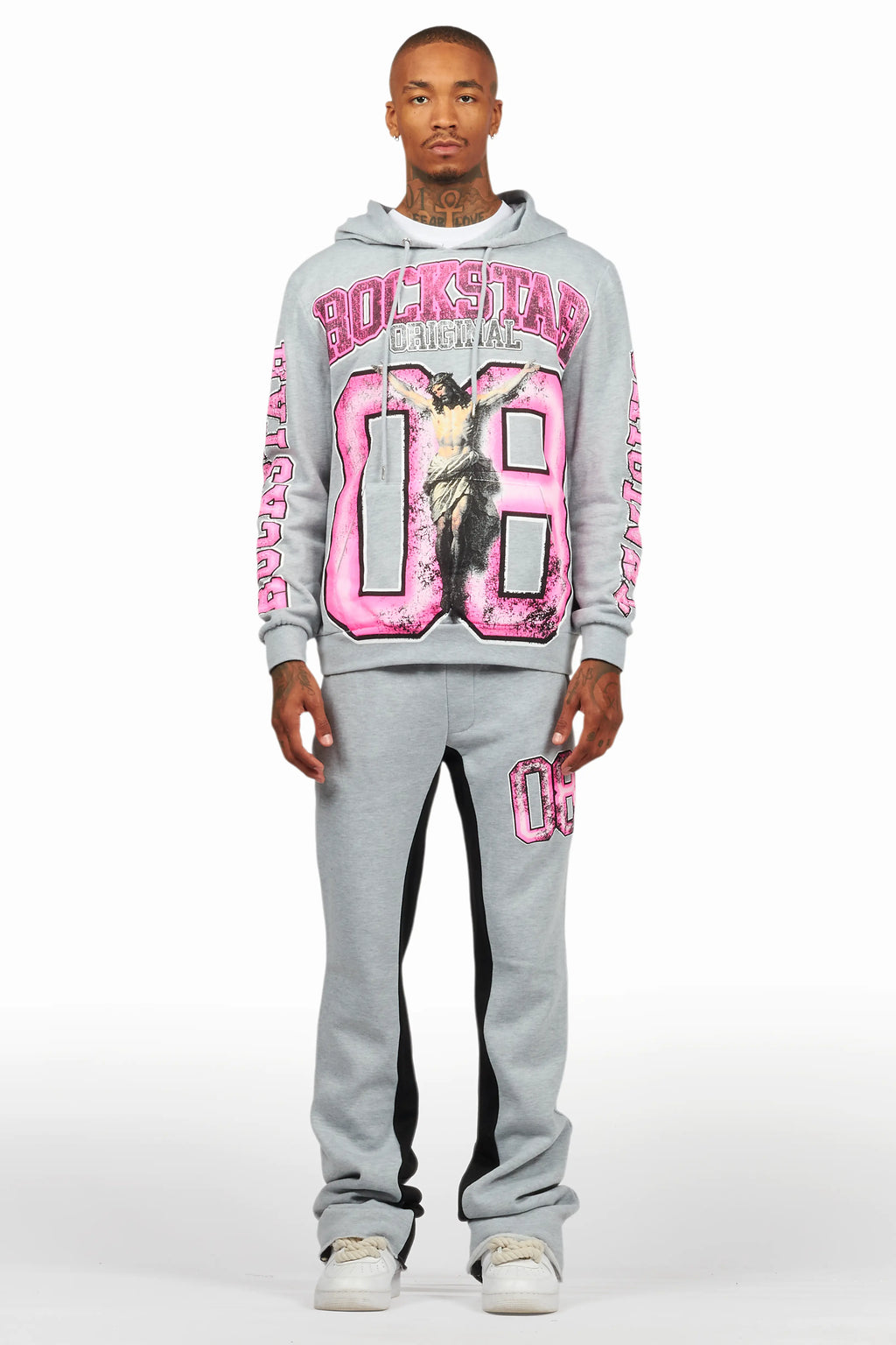 Fields Grey/Pink Baggy Hoodie Track Set