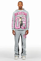 Fields Grey/Pink Baggy Hoodie Track Set