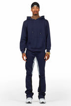 Basic Navy Hoodie/Stacked Flare Track Set